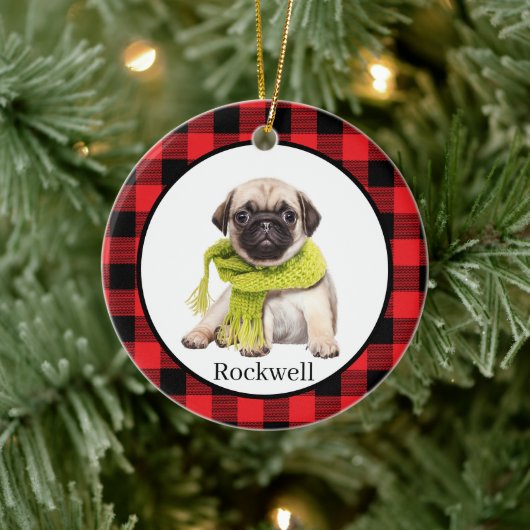 Red Buffalo Plaid Custom Pet Foto Keramisch Ornament (Boom)