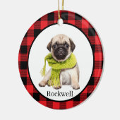 Red Buffalo Plaid Custom Pet Foto Keramisch Ornament (Links)