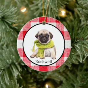 Red Buffalo Plaid Custom Pet Foto Keramisch Ornament