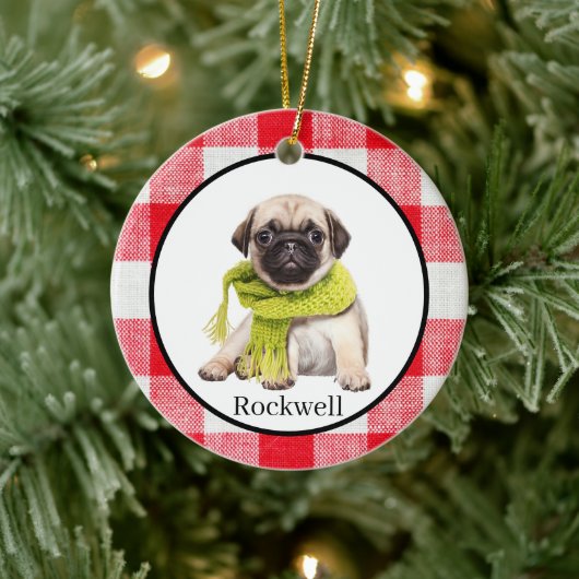 Red Buffalo Plaid Custom Pet Foto Keramisch Ornament (Boom)
