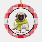 Red Buffalo Plaid Custom Pet Foto Keramisch Ornament (Voorkant)