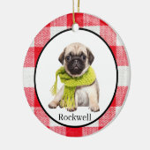 Red Buffalo Plaid Custom Pet Foto Keramisch Ornament (Links)