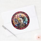 Red Buffalo Plaid Custom Photo Merry Christmas Ronde Sticker (Envelop)