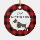 Red Buffalo Plaid Custom Pitt Bull Dog Ornament (Voorkant)