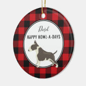 Red Buffalo Plaid Custom Pitt Bull Dog Ornament (Links)
