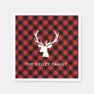 Red Buffalo Plaid Deer Head White Custom Servet