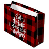 Red Buffalo Plaid “Eat, Drink & Be Merry” Groot Cadeauzakje (Voorkant Gekanteld)