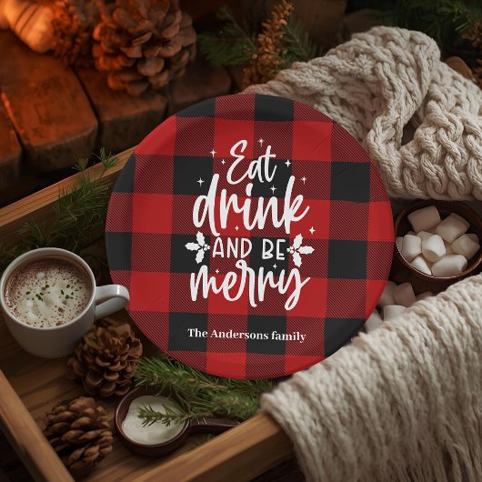 Red Buffalo Plaid “Eat, Drink & Be Merry”  Papieren Bordje