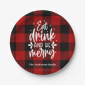 Red Buffalo Plaid “Eat, Drink & Be Merry”  Papieren Bordje (Voorkant)