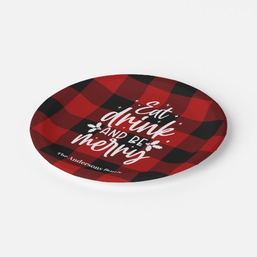 Red Buffalo Plaid “Eat, Drink & Be Merry”  Papieren Bordje (Gekanteld)