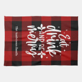 Red Buffalo Plaid “Eat, Drink & Be Merry” Theedoek (Horizontaal)