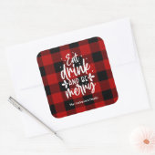 Red Buffalo Plaid “Eat, Drink & Be Merry Vierkante Sticker (Envelop)