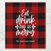 Red Buffalo Plaid “Eat, Drink & Be Merry”  Wijn Etiket (Enkel label)