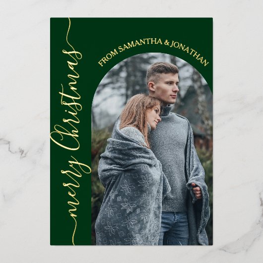 Red Buffalo Plaid elegante kerstfoto Folie Feestdagenkaart (Voorkant)