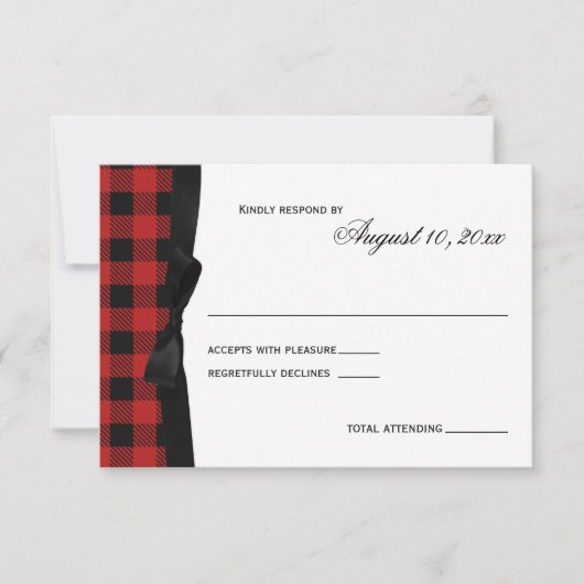 Red Buffalo Plaid en lint respons RSVP Kaartje (Voorkant)