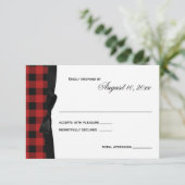 Red Buffalo Plaid en lint respons RSVP Kaartje (Staand voorkant)