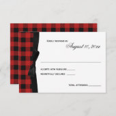 Red Buffalo Plaid en lint respons RSVP Kaartje (Voorkant / Achterkant)