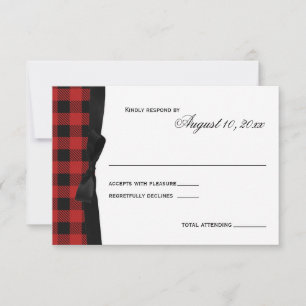 Red Buffalo Plaid en lint respons RSVP Kaartje