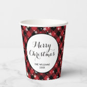 Red Buffalo Plaid Familie Kerstfeest Papieren Bekers (Achterkant)