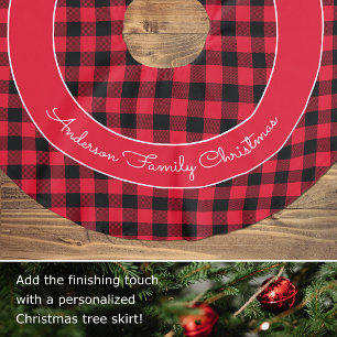 Red Buffalo Plaid familienaam Rustic Christmas Kerstboom Rok
