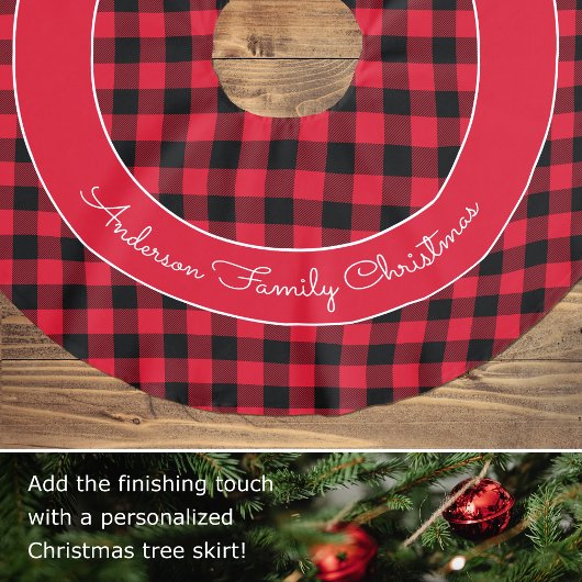 Red Buffalo Plaid familienaam Rustic Christmas Kerstboom Rok