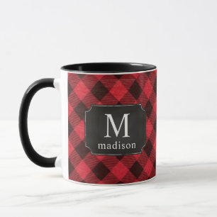 Red Buffalo Plaid Flanel Monogrammed Naam Mok