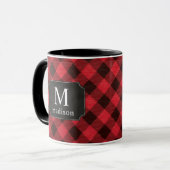 Red Buffalo Plaid Flanel Monogrammed Naam Mok (Voorkant links)