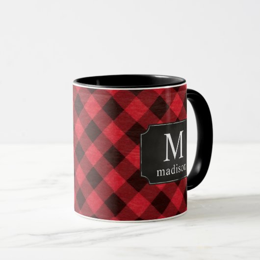 Red Buffalo Plaid Flanel Monogrammed Naam Mok (Voorkant rechts)