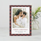 Red Buffalo Plaid Foto Vrolijk Kerstfeest Feestdagenkaart (Staand voorkant)