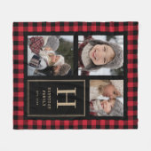 Red Buffalo Plaid Fotocollage Monogram Fleece Deken (Voorkant (Horizontaal))