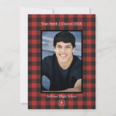 Red Buffalo Plaid Graduation Party Kaart (Achterkant)