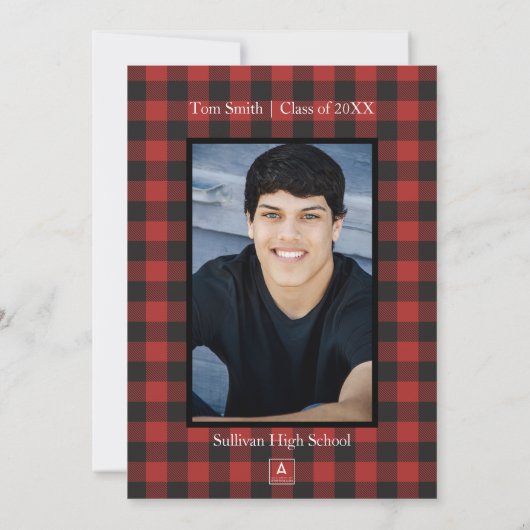 Red Buffalo Plaid Graduation Party Kaart (Achterkant)