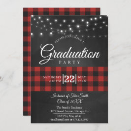 Red Buffalo Plaid Graduation Party Kaart
