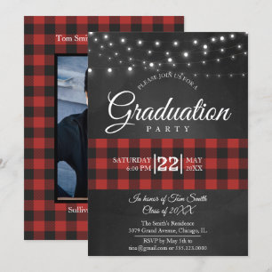 Red Buffalo Plaid Graduation Party Kaart