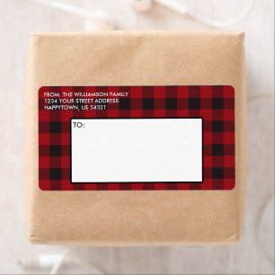 Red Buffalo Plaid Holiday Adres Mailing Etiket