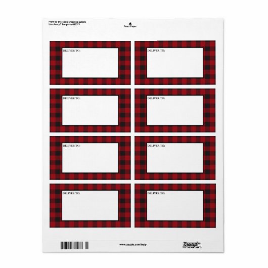 Red Buffalo Plaid Holiday Mailing Etiket (Full Sheet)