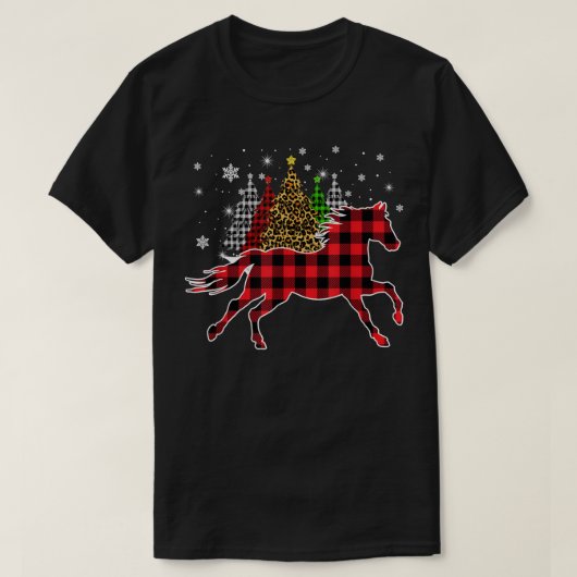 Red Buffalo Plaid Horse Tree Leopard print Christm T-shirt (Design voorkant)