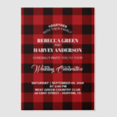 Red Buffalo plaid houthakker winterhut bruiloft Vellum Uitnodigingen (Voorkant)