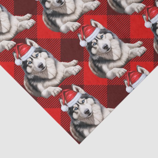 Red Buffalo Plaid Husky Dog Kerstvakantie Tissuepapier (Detail)