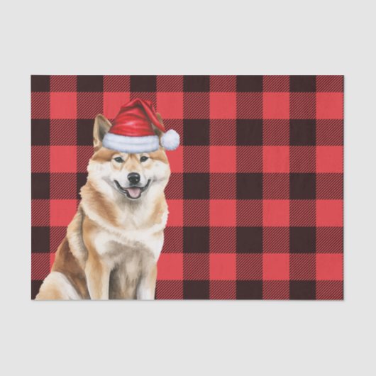 Red Buffalo Plaid Kerstmis Akita Dog Holiday Tissuepapier (Voorkant)