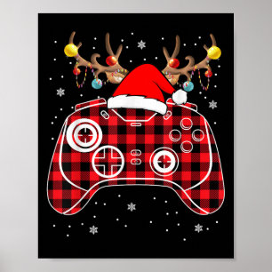 Red Buffalo Plaid Kerstmis Gamer Videogame Xmas Poster
