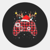 Red Buffalo Plaid Kerstmis Gamer Videogame Xmas Ronde Sticker (Voorkant)