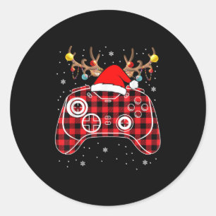 Red Buffalo Plaid Kerstmis Gamer Videogame Xmas Ronde Sticker