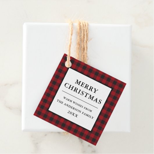 Red Buffalo Plaid Kraft Vrolijk Kerstfeest Bedankjes Labels (In situ)