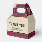 Red Buffalo Plaid Lumberjack Verjaardagsfeestje Bedankdoosjes (Achterkant)