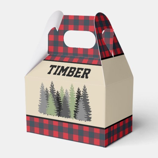 Red Buffalo Plaid Lumberjack Verjaardagsfeestje Bedankdoosjes (Voorkant Zijde)