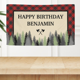 Red Buffalo Plaid Lumberjack Verjaardagsfeestje Spandoek