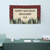 Red Buffalo Plaid Lumberjack Verjaardagsfeestje Spandoek (Beurs)