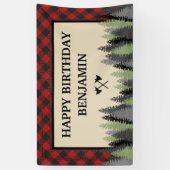 Red Buffalo Plaid Lumberjack Verjaardagsfeestje Spandoek (Verticaal)
