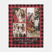 Red Buffalo Plaid Merry & Bright Christmas Photo Fleece Deken (Voorkant)